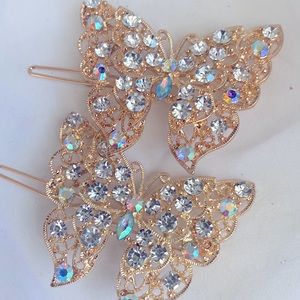 2 piece butterfly and crystal studded hair clips. Vintage, retro